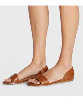 YDN Sandy Brown Peep Toe D'Orsay Casual Flat Sandals Slip on Party Walking Shoes